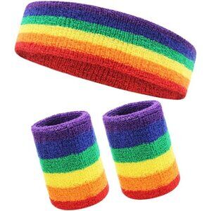 Rainbow 3pcs Headband and Wristband Set